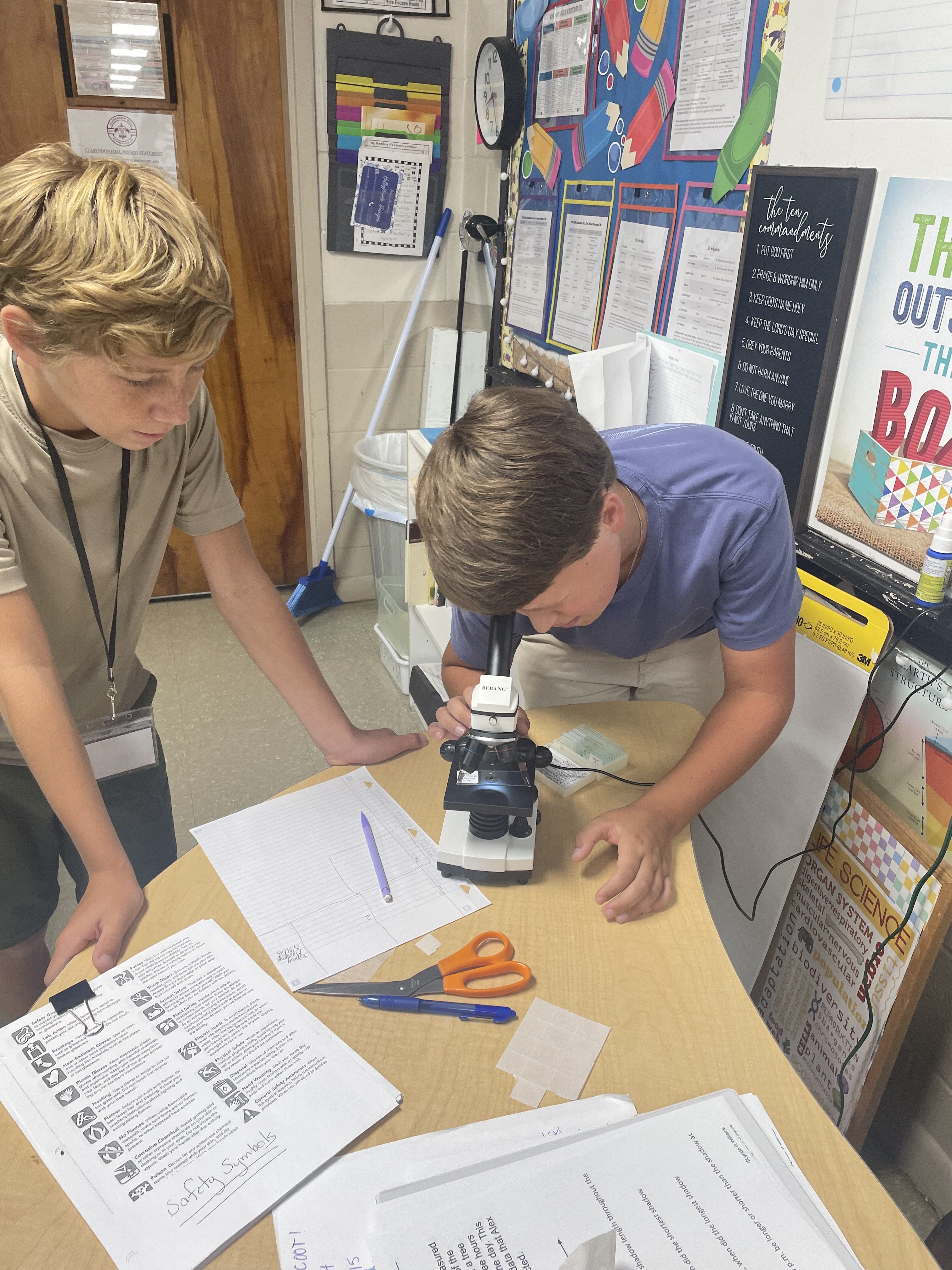 Clarendon Hall students conducting a science lab